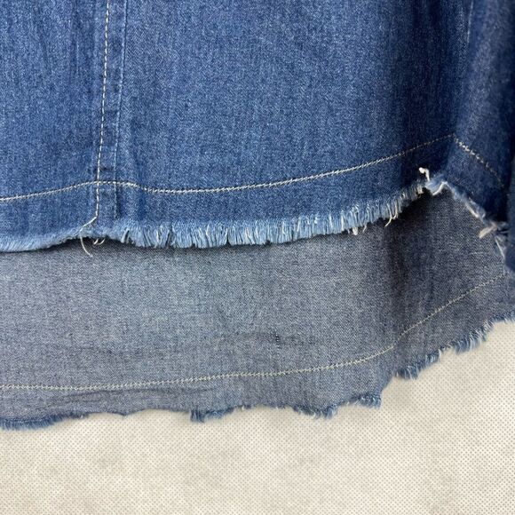Kenneth Cole Blue Denim Fringed Long Sleeve Casual Shirt - Picture 6 of 7